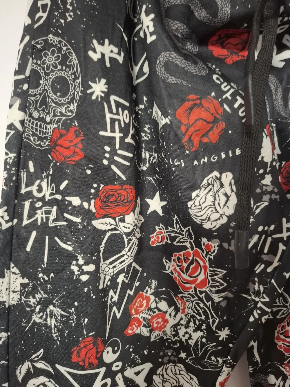 Fresh Kids Black Joggers with Red Rose Graphic